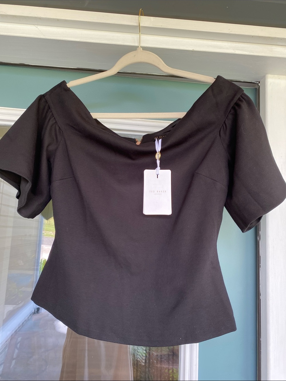 Ted Baker Black Short Puff Sleeve Scoop Neck Top